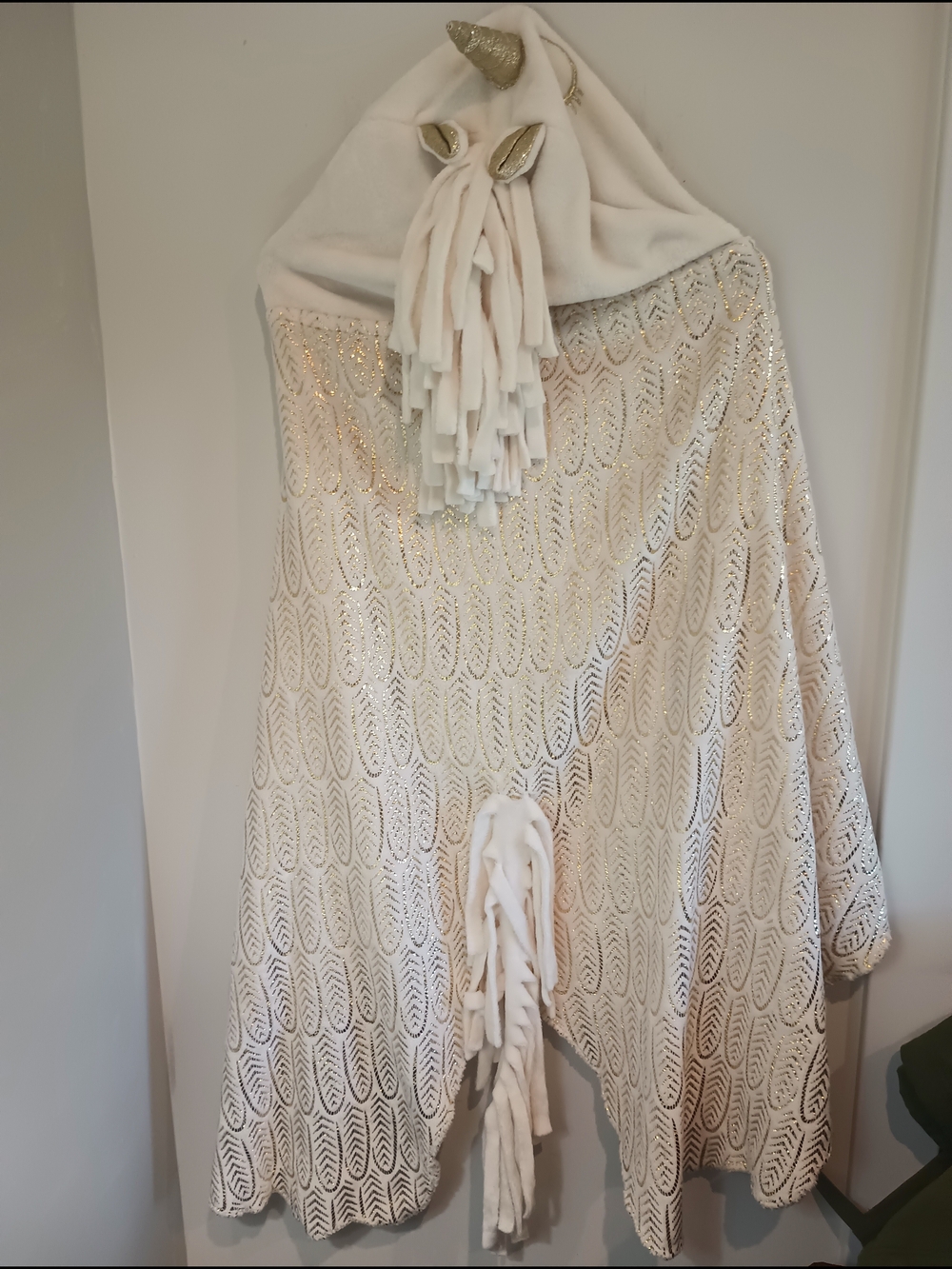 Justice Cream and Gold Unicorn Hooded Throw Blanket